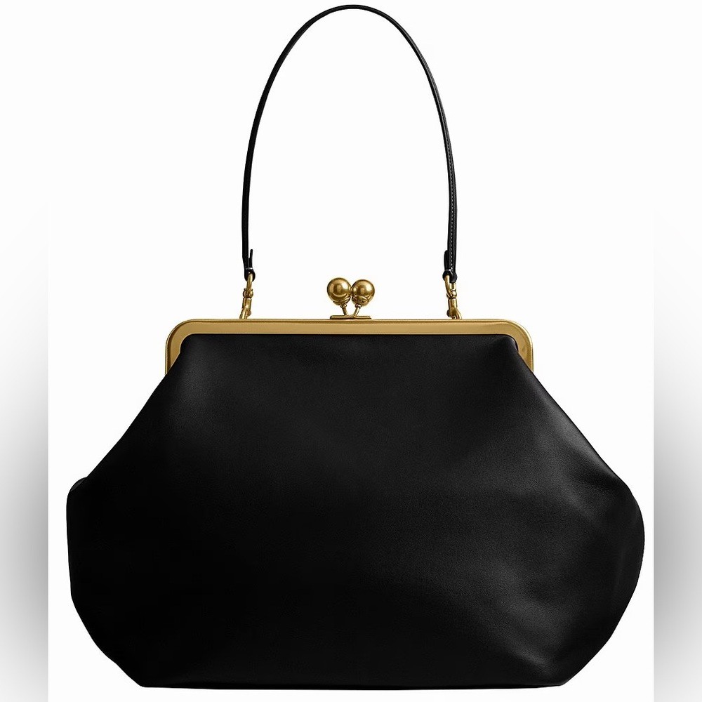 COACH Large Kisslock Frame Bag Designer Black Leather Clutch with Gold NEW TAGS